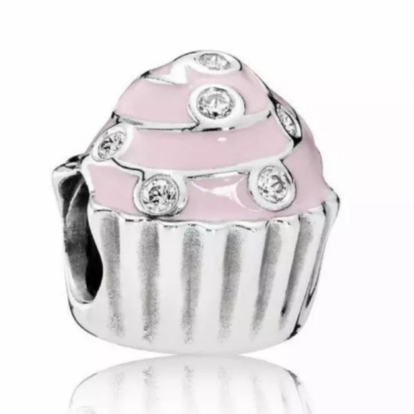 Retired Rare Pandora Pink Cupcake Bead Charm w/ CZ Stones EUC - Picture 2 of 8